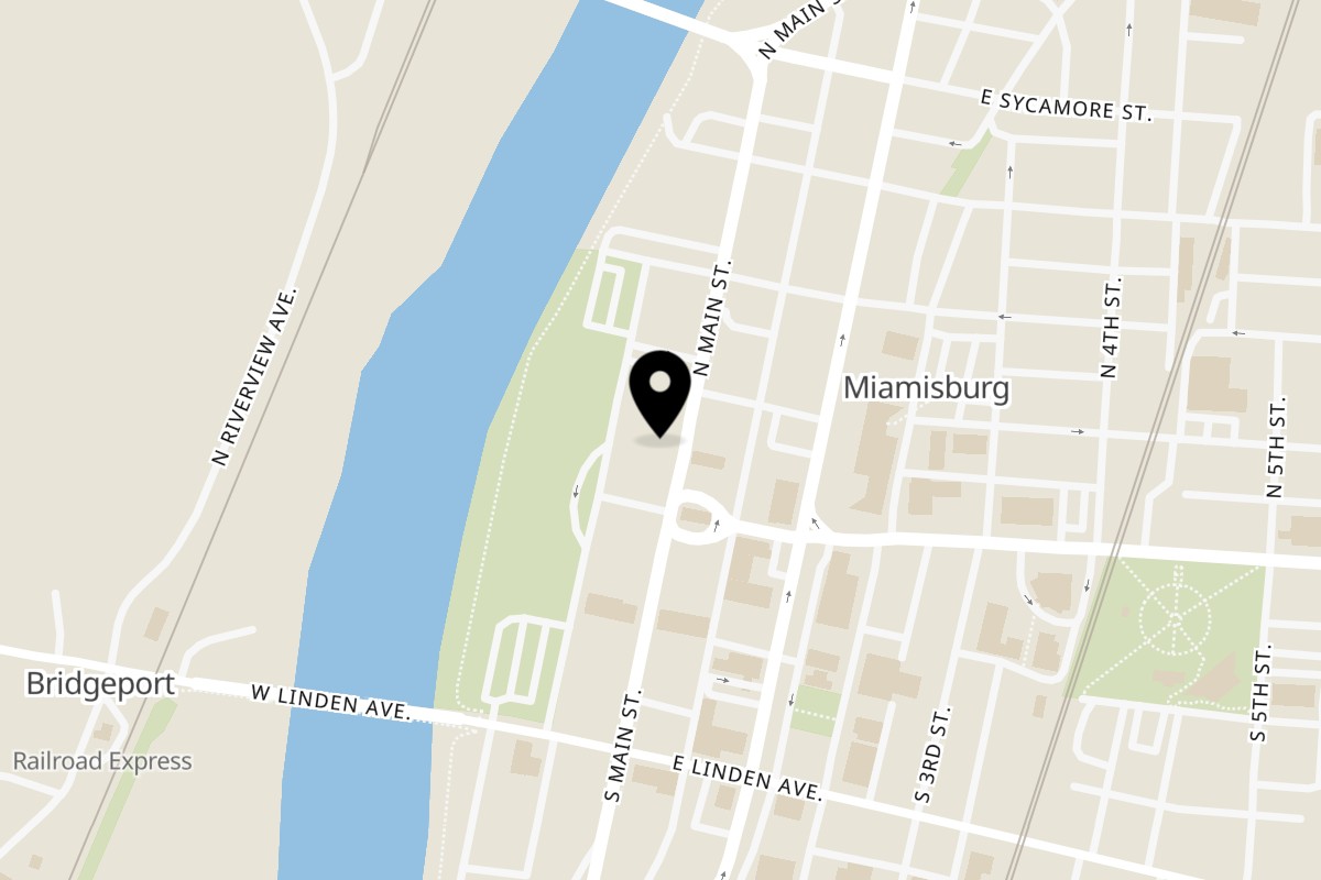 Map showing the location of Bullwinkle's Top Hat Bistro on 19 N Main St in Miamisburg